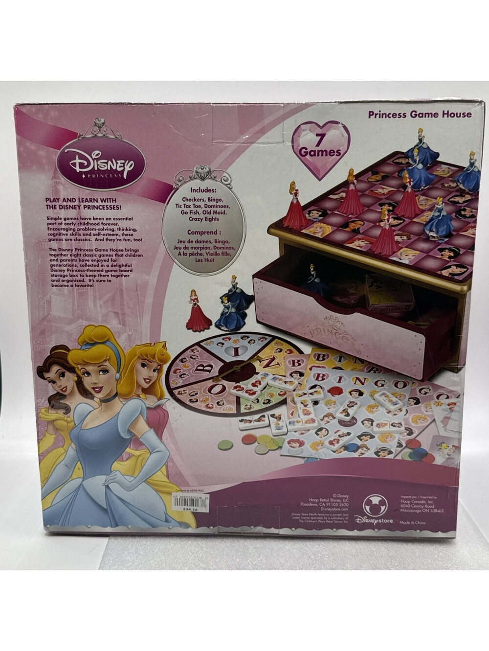 Disney Store Princess Board Game House 2002 Storage Box 7 Games Sealed Checkers - Picture 2 of 7
